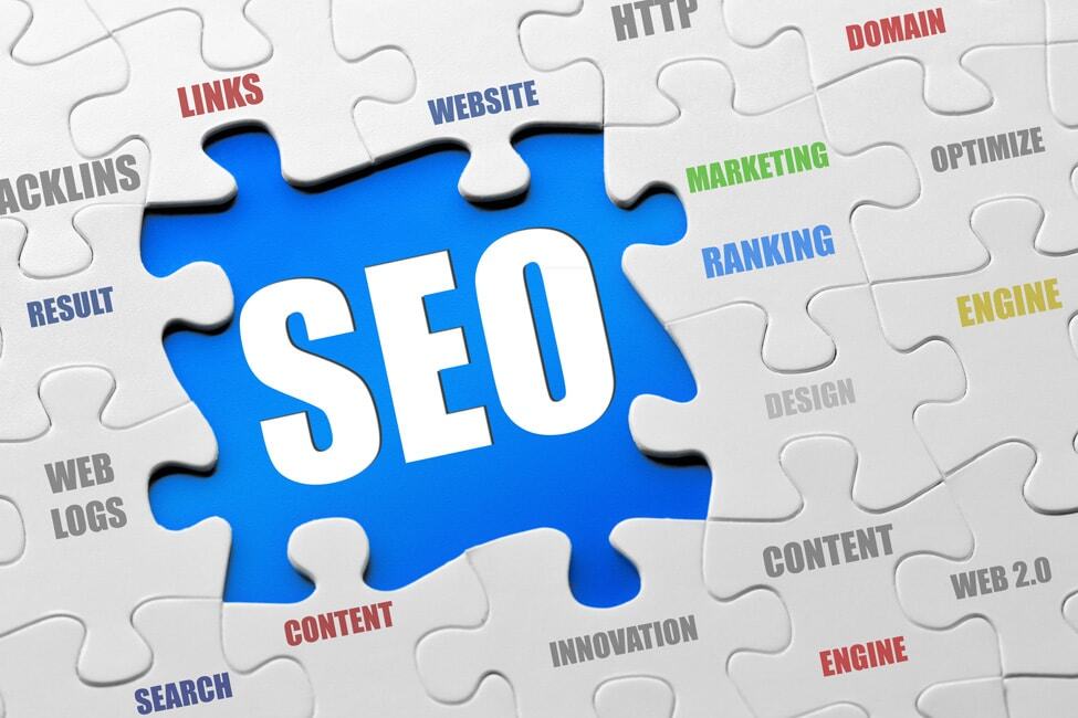 SEO puzzle piece graphic representing SEO strategies and digital marketing concepts.